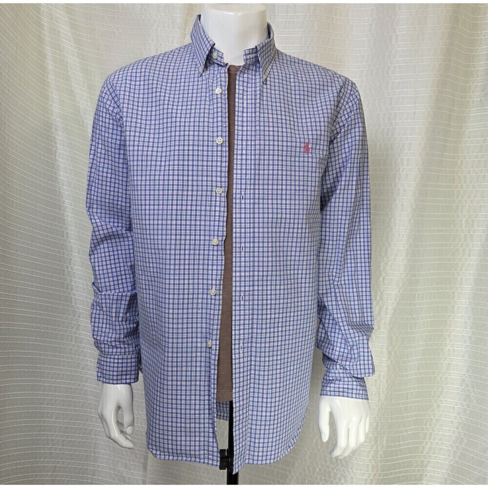 RALPH LAUREN Button Down Shirt Light-Midweight White Blue Red Plaid Men's XL